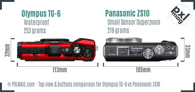 Olympus TG-6 vs Panasonic ZS10 top view buttons comparison