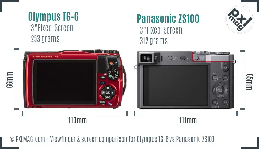 Olympus TG-6 vs Panasonic ZS100 Screen and Viewfinder comparison