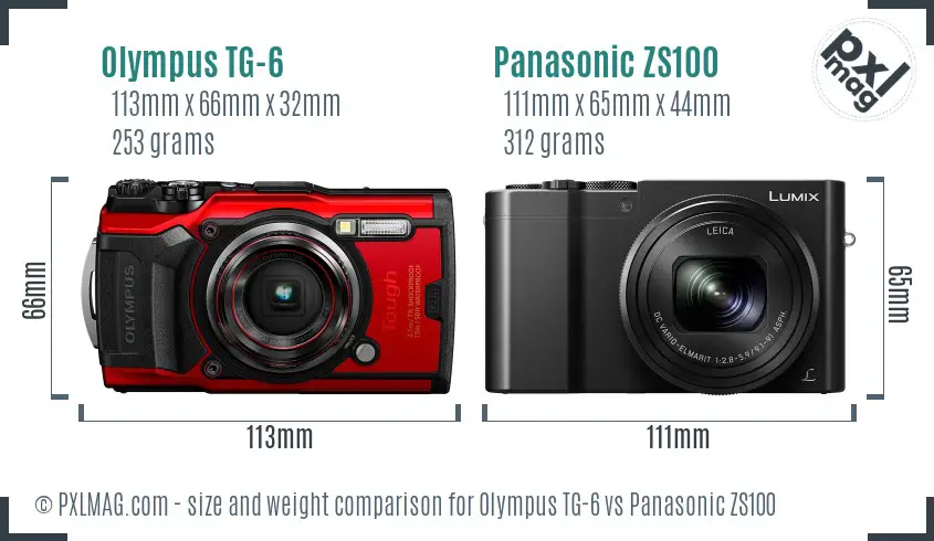 Olympus TG-6 vs Panasonic ZS100 size comparison