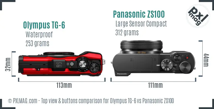 Olympus TG-6 vs Panasonic ZS100 top view buttons comparison