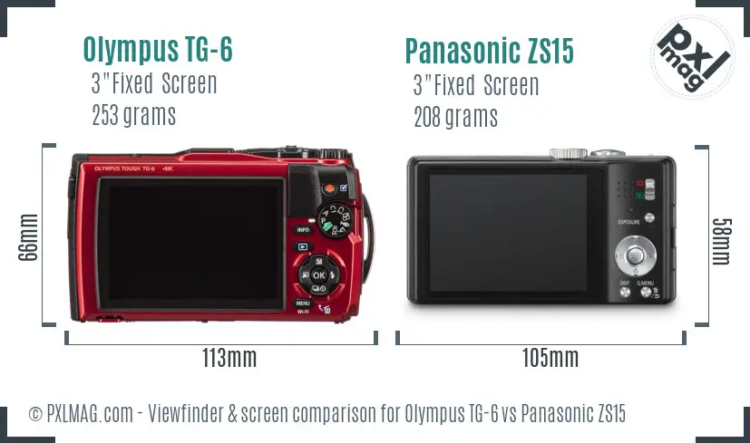 Olympus TG-6 vs Panasonic ZS15 Screen and Viewfinder comparison