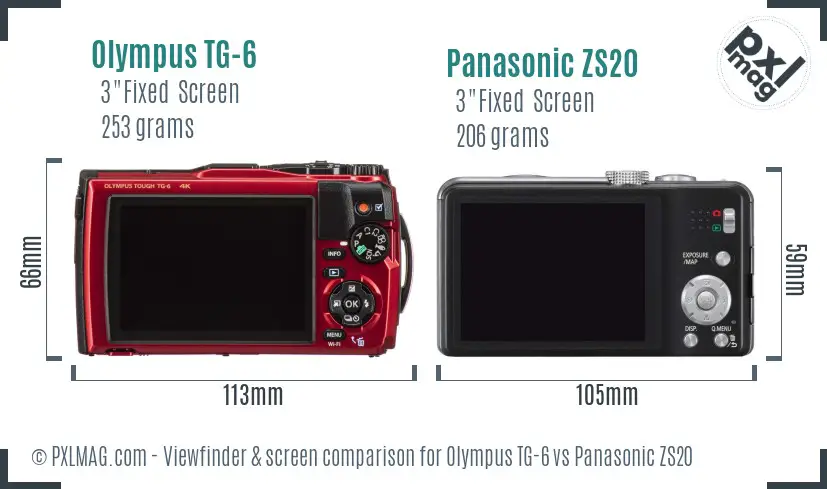 Olympus TG-6 vs Panasonic ZS20 Screen and Viewfinder comparison
