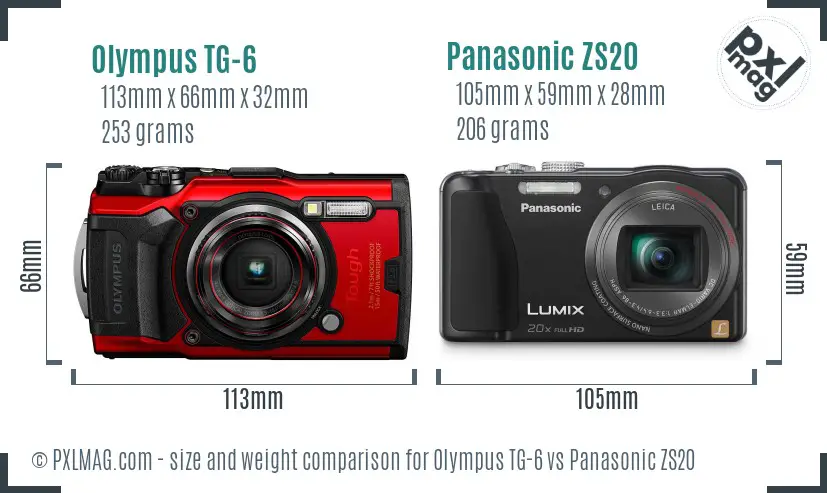 Olympus TG-6 vs Panasonic ZS20 size comparison