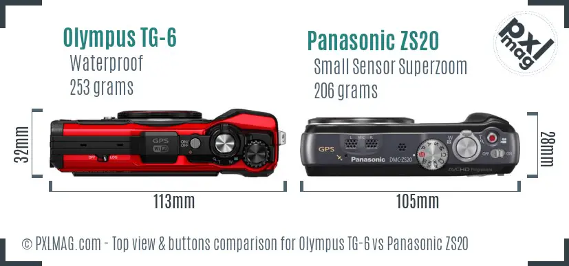 Olympus TG-6 vs Panasonic ZS20 top view buttons comparison
