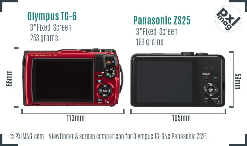 Olympus TG-6 vs Panasonic ZS25 Screen and Viewfinder comparison