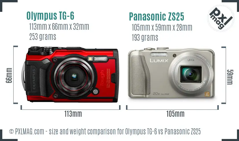 Olympus TG-6 vs Panasonic ZS25 size comparison