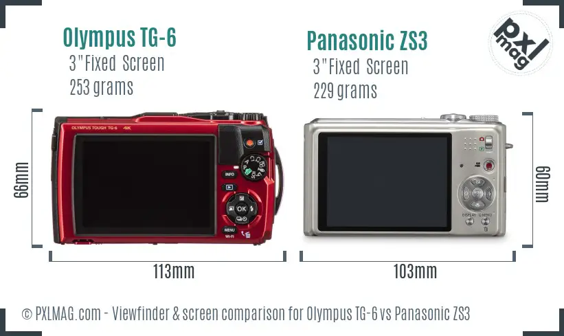 Olympus TG-6 vs Panasonic ZS3 Screen and Viewfinder comparison