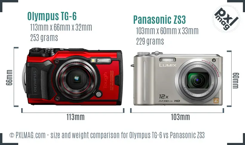 Olympus TG-6 vs Panasonic ZS3 size comparison