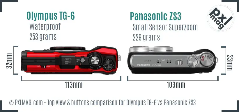Olympus TG-6 vs Panasonic ZS3 top view buttons comparison