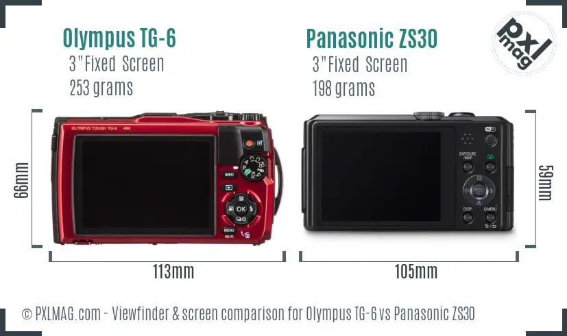 Olympus TG-6 vs Panasonic ZS30 Screen and Viewfinder comparison