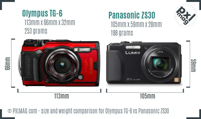 Olympus TG-6 vs Panasonic ZS30 size comparison