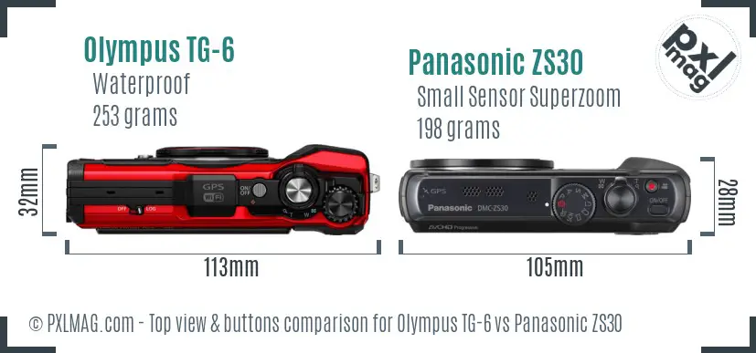 Olympus TG-6 vs Panasonic ZS30 top view buttons comparison