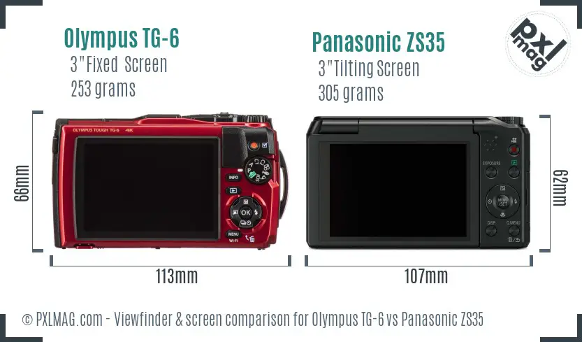 Olympus TG-6 vs Panasonic ZS35 Screen and Viewfinder comparison