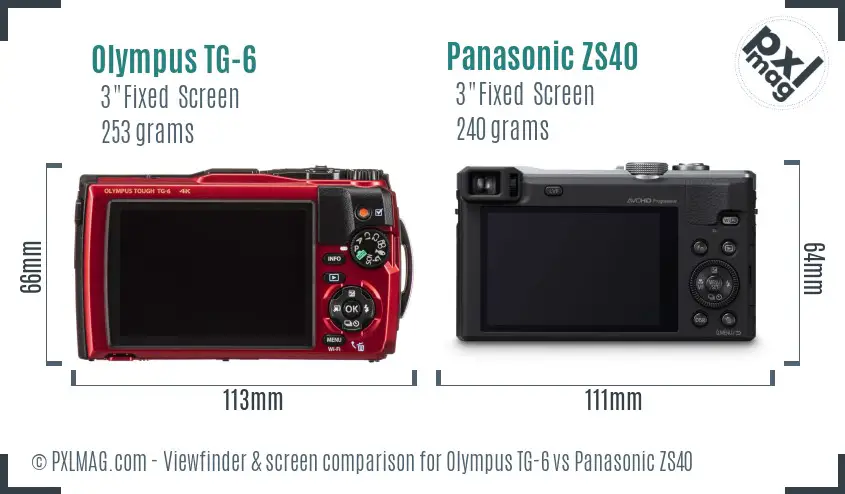 Olympus TG-6 vs Panasonic ZS40 Screen and Viewfinder comparison
