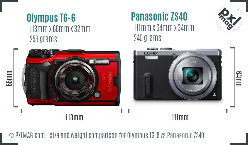 Olympus TG-6 vs Panasonic ZS40 size comparison