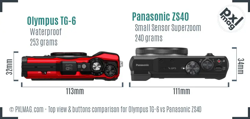 Olympus TG-6 vs Panasonic ZS40 top view buttons comparison