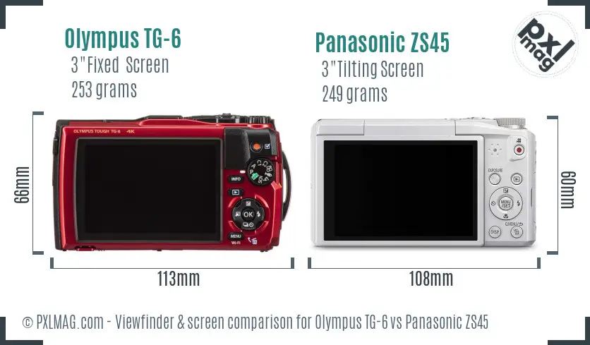 Olympus TG-6 vs Panasonic ZS45 Screen and Viewfinder comparison