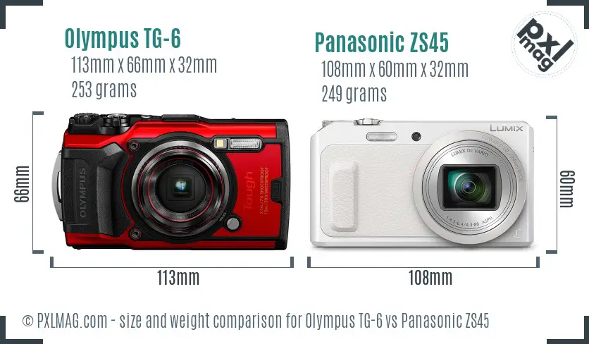 Olympus TG-6 vs Panasonic ZS45 size comparison