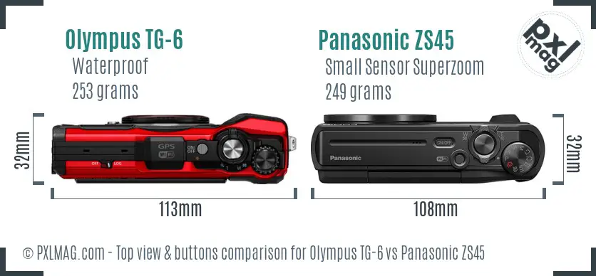 Olympus TG-6 vs Panasonic ZS45 top view buttons comparison