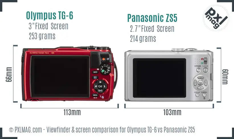 Olympus TG-6 vs Panasonic ZS5 Screen and Viewfinder comparison