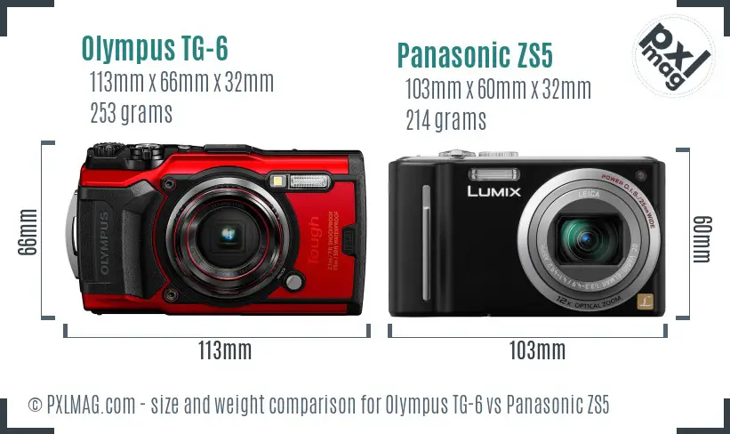 Olympus TG-6 vs Panasonic ZS5 size comparison