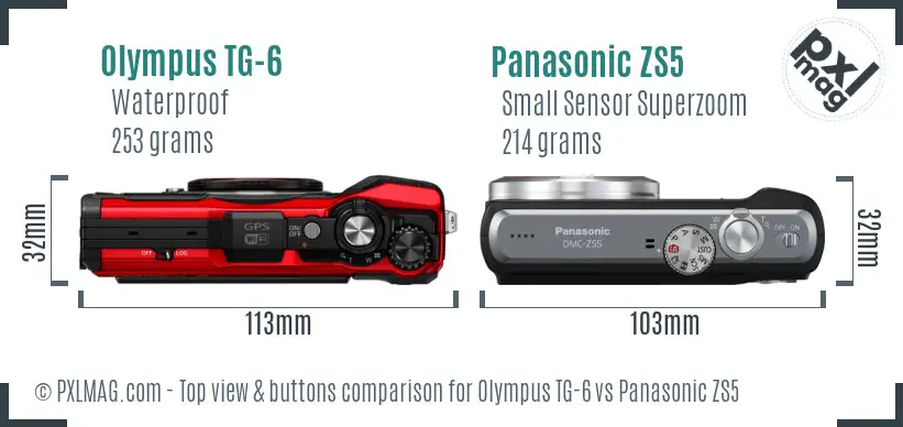 Olympus TG-6 vs Panasonic ZS5 top view buttons comparison