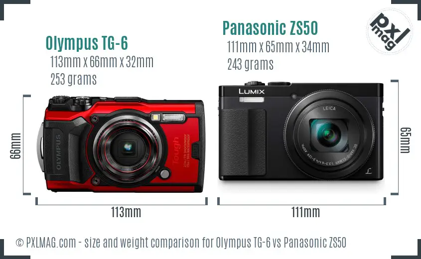 Olympus TG-6 vs Panasonic ZS50 size comparison