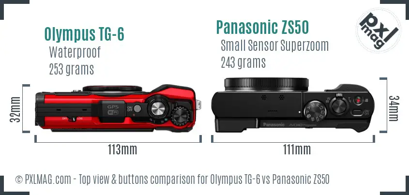 Olympus TG-6 vs Panasonic ZS50 top view buttons comparison