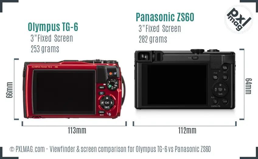 Olympus TG-6 vs Panasonic ZS60 Screen and Viewfinder comparison
