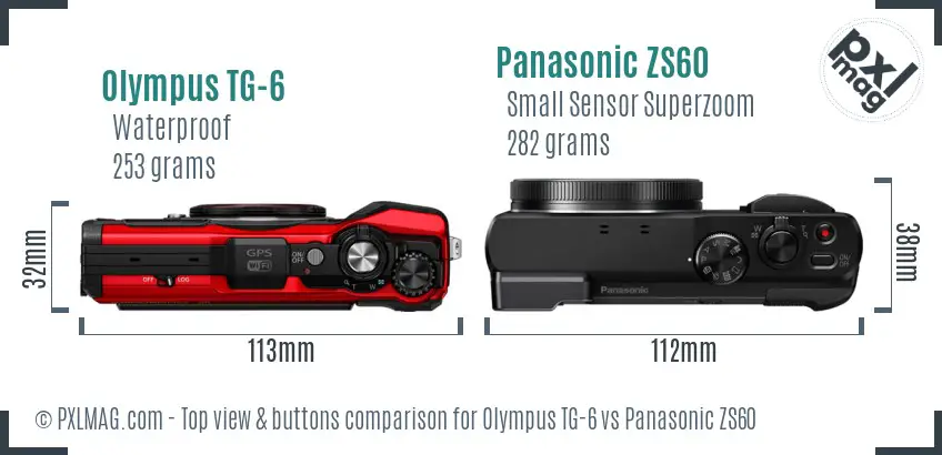 Olympus TG-6 vs Panasonic ZS60 top view buttons comparison
