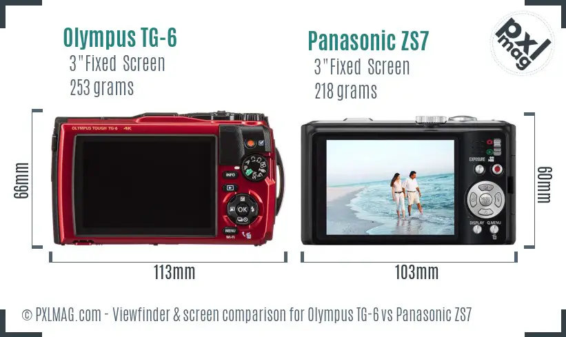 Olympus TG-6 vs Panasonic ZS7 Screen and Viewfinder comparison