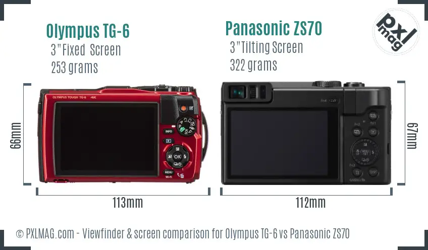 Olympus TG-6 vs Panasonic ZS70 Screen and Viewfinder comparison