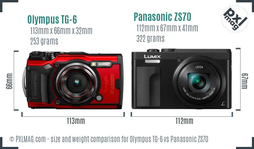 Olympus TG-6 vs Panasonic ZS70 size comparison