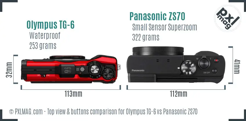 Olympus TG-6 vs Panasonic ZS70 top view buttons comparison
