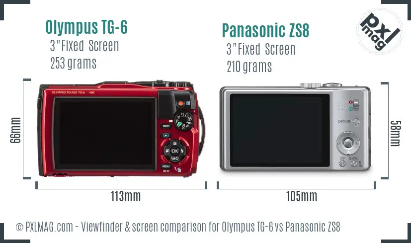 Olympus TG-6 vs Panasonic ZS8 Screen and Viewfinder comparison