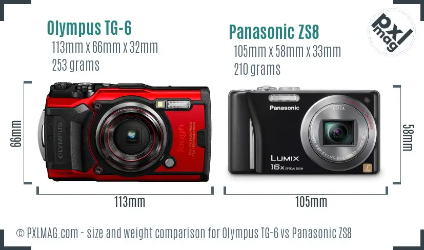 Olympus TG-6 vs Panasonic ZS8 size comparison