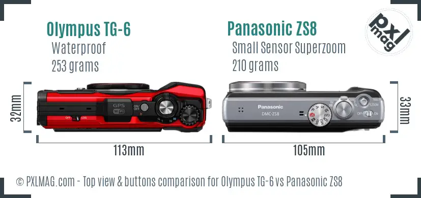 Olympus TG-6 vs Panasonic ZS8 top view buttons comparison