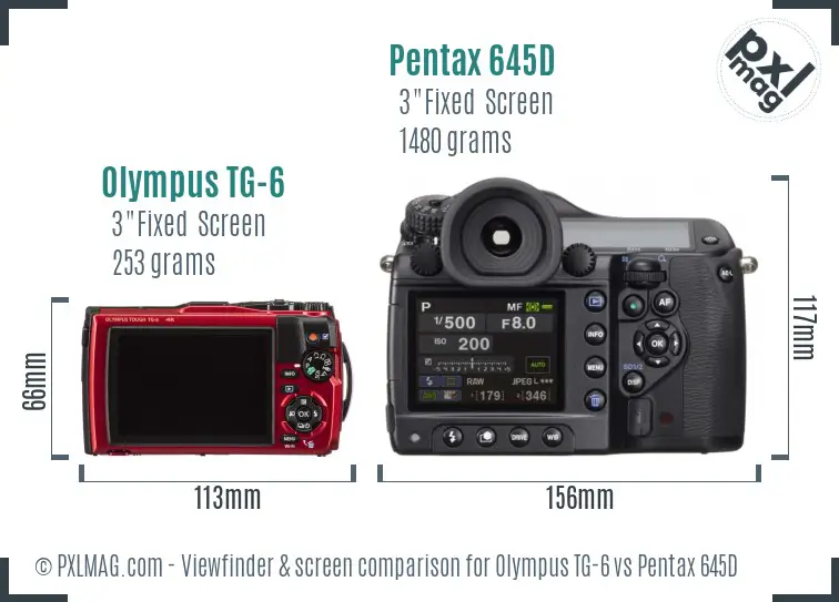 Olympus TG-6 vs Pentax 645D Screen and Viewfinder comparison