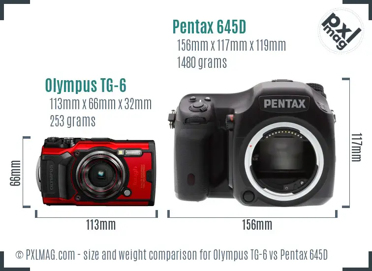 Olympus TG-6 vs Pentax 645D size comparison