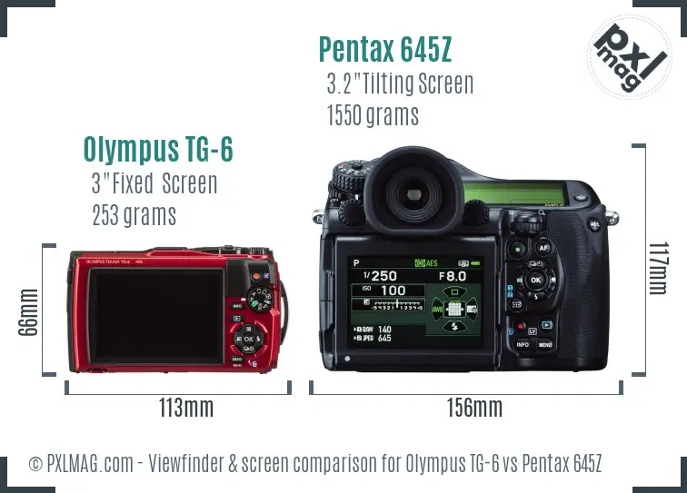 Olympus TG-6 vs Pentax 645Z Screen and Viewfinder comparison