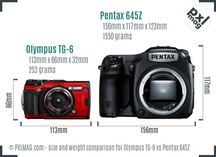 Olympus TG-6 vs Pentax 645Z size comparison