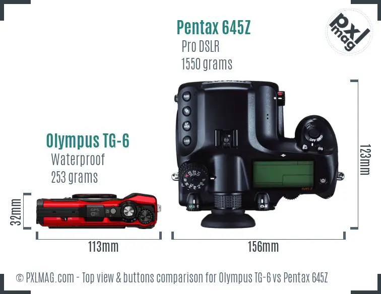Olympus TG-6 vs Pentax 645Z top view buttons comparison