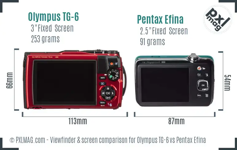 Olympus TG-6 vs Pentax Efina Screen and Viewfinder comparison