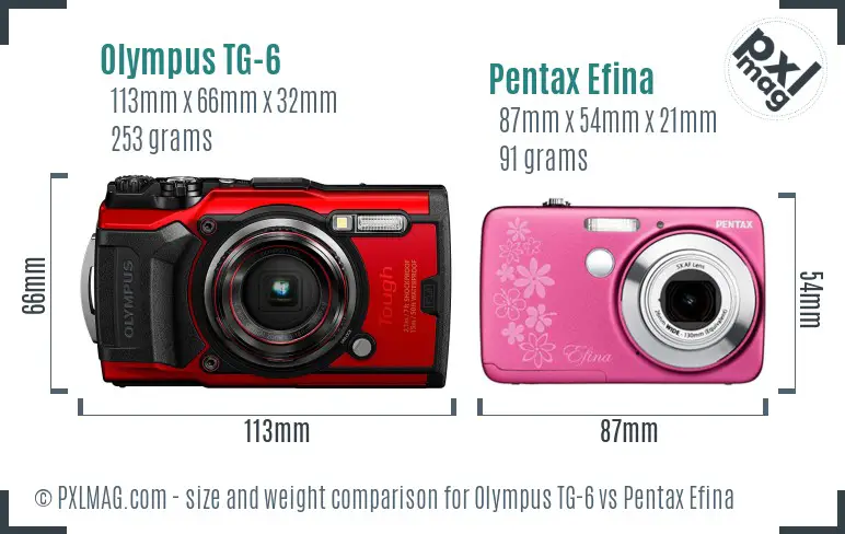 Olympus TG-6 vs Pentax Efina size comparison