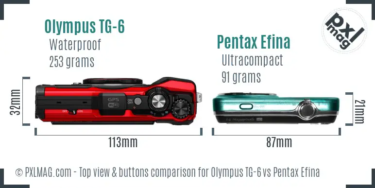 Olympus TG-6 vs Pentax Efina top view buttons comparison
