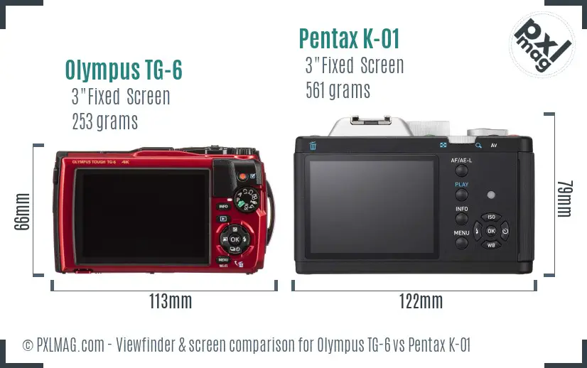 Olympus TG-6 vs Pentax K-01 Screen and Viewfinder comparison