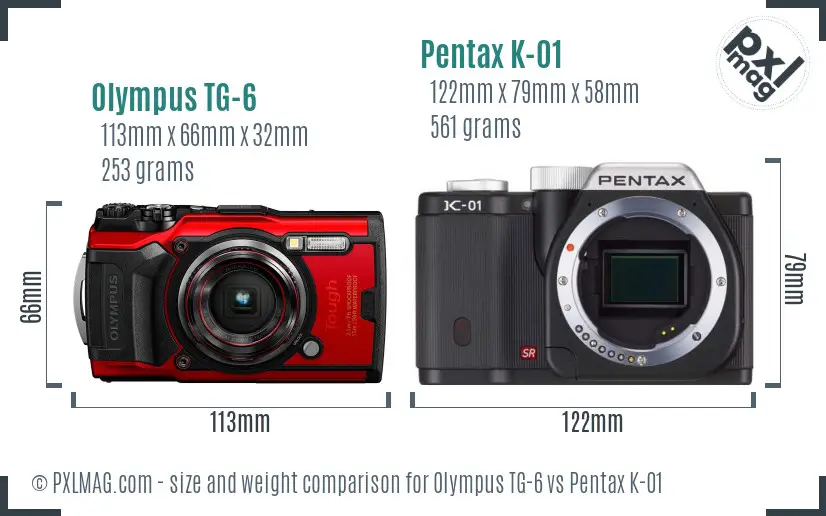 Olympus TG-6 vs Pentax K-01 size comparison