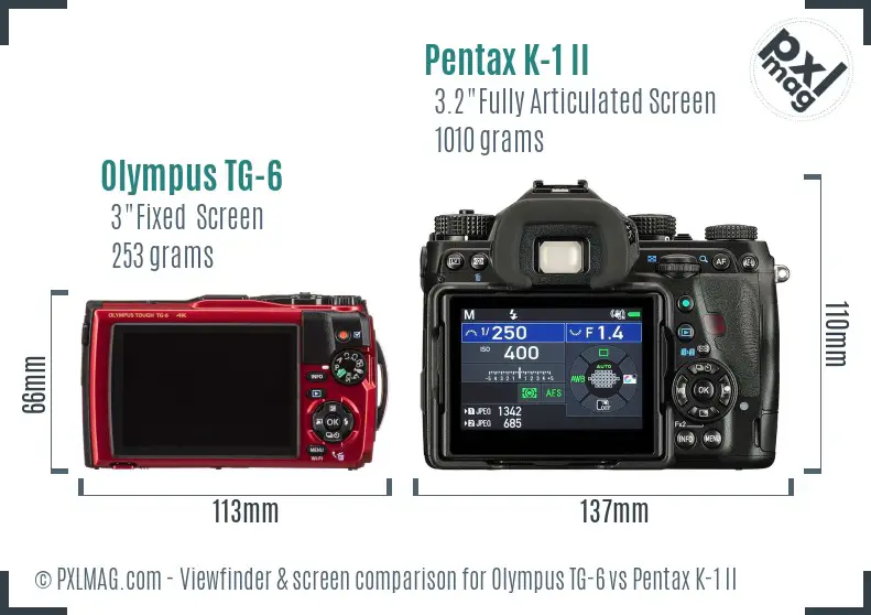 Olympus TG-6 vs Pentax K-1 II Screen and Viewfinder comparison