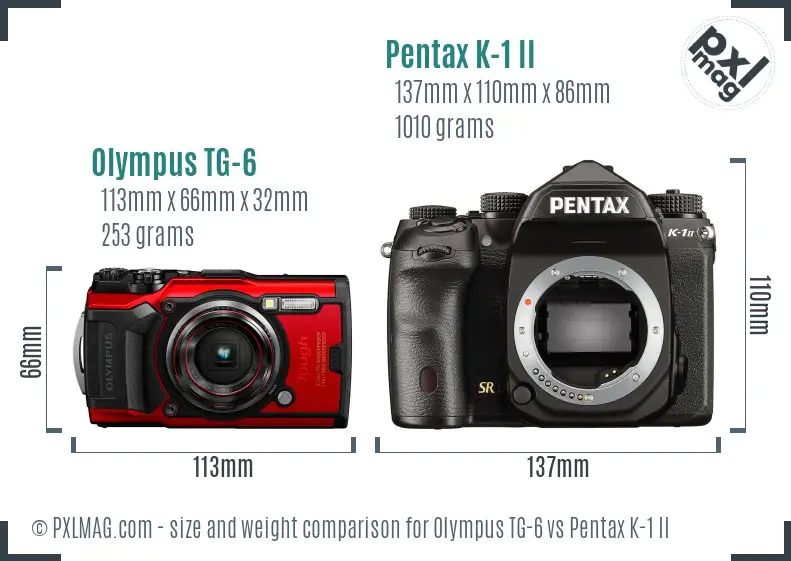 Olympus TG-6 vs Pentax K-1 II size comparison