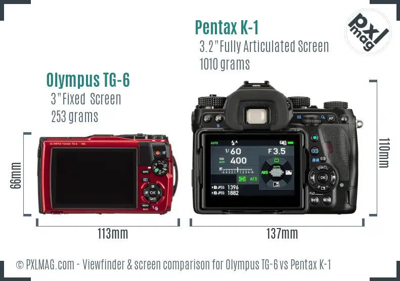 Olympus TG-6 vs Pentax K-1 Screen and Viewfinder comparison